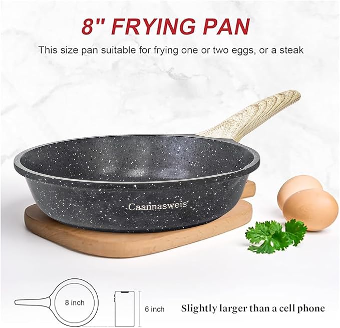 Caannasweis 8 Inch Small Frying Pan Nonstick Granite Skillet for Stove Top | Non Stick Omelette Frying Pans, Omelet Egg Pan, Stone Cookware Chef's Pan, Induction Compatible, PFOA Free (Gray, 8 Inch)