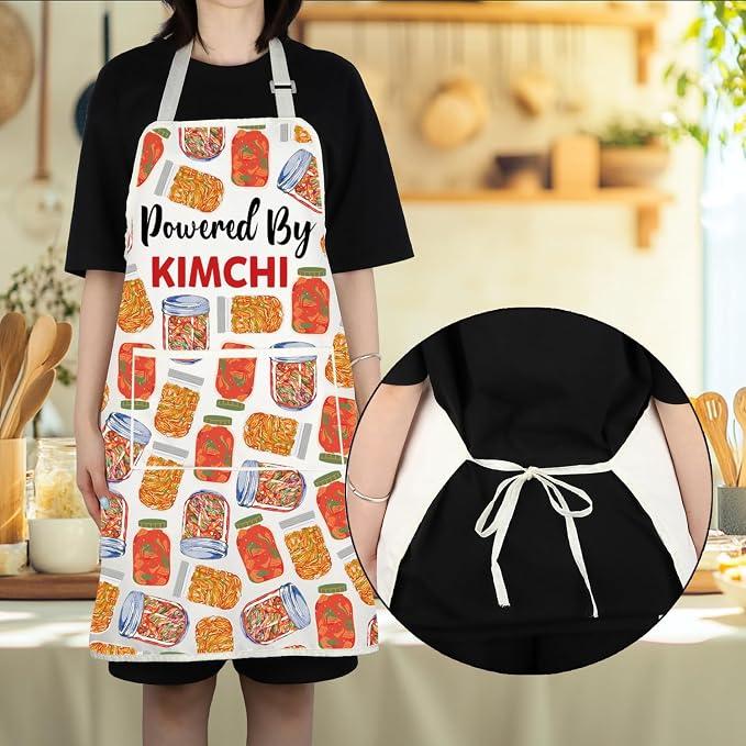 VAMSII Korean Lover Gift Powered by Kimchi Apron With Pockets Kimchi Get Cultured Kitchen Gift Korean Food Lover Gift