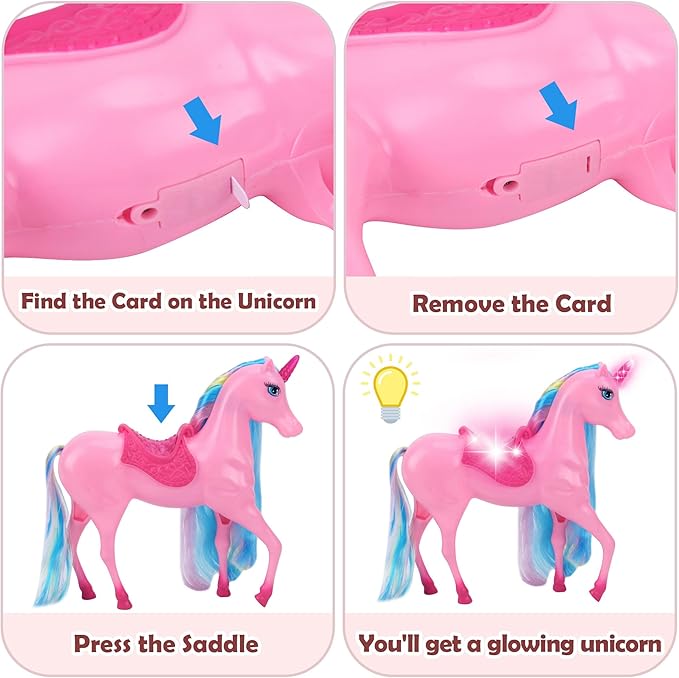 BETTINA Unicorn Princess Dolls Set, Magical Light Unicorn Toys for Girls, Horse Toys with Mane and Tail, Princess Toy, Unicorn Gifts for Girls Kids Aged 3 4 5 6 7 8