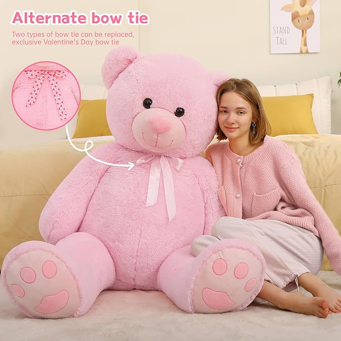 Tezituor Giant Teddy Bear - 5 Feet Tall Pink Life Size Stuffed Animal with Footprints - Valentine's Day Gift