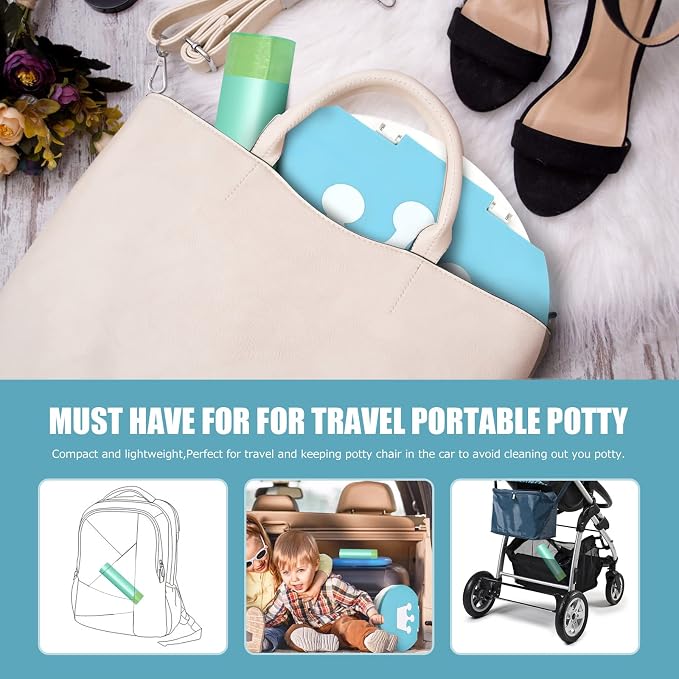 Portable Potty for Toddler Travel Foldable Potty Seat for Toddler Training Toilet for Kids Boys Girls Car Potty On The Go Potty Travel Potty Chair for Camping Park Indoor/Outdoor -105PCS Cleaning Bags