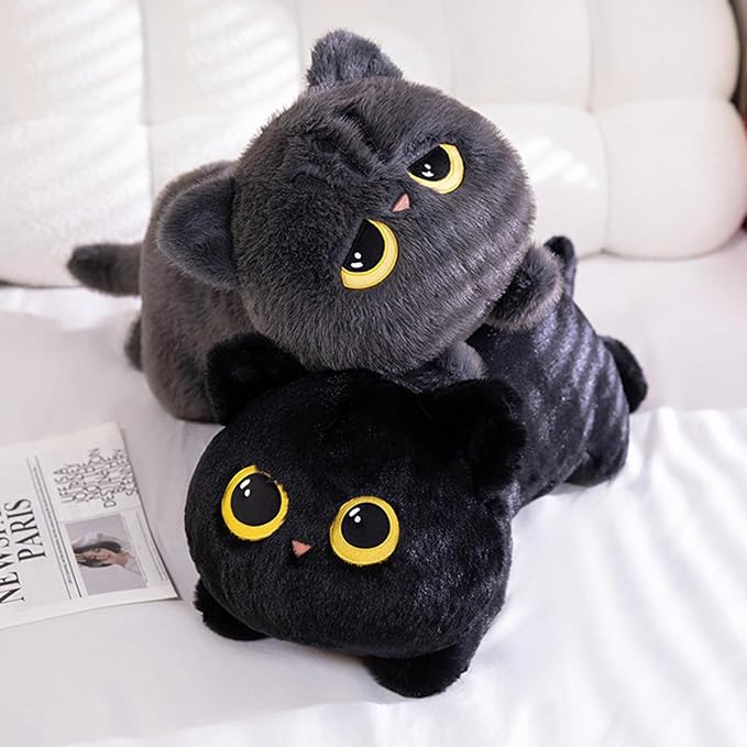 PEACH CAT 27.5" Long Cat Plush Pillow Cute Kitten Stuffed Animals Plushies Toy Gifts for Kids Black