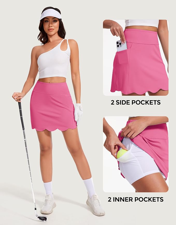 Skorts for Woman with Pockets 16" Golf Athletic Skirts Scalloped Hem Tennis Skirt Dressy Casual