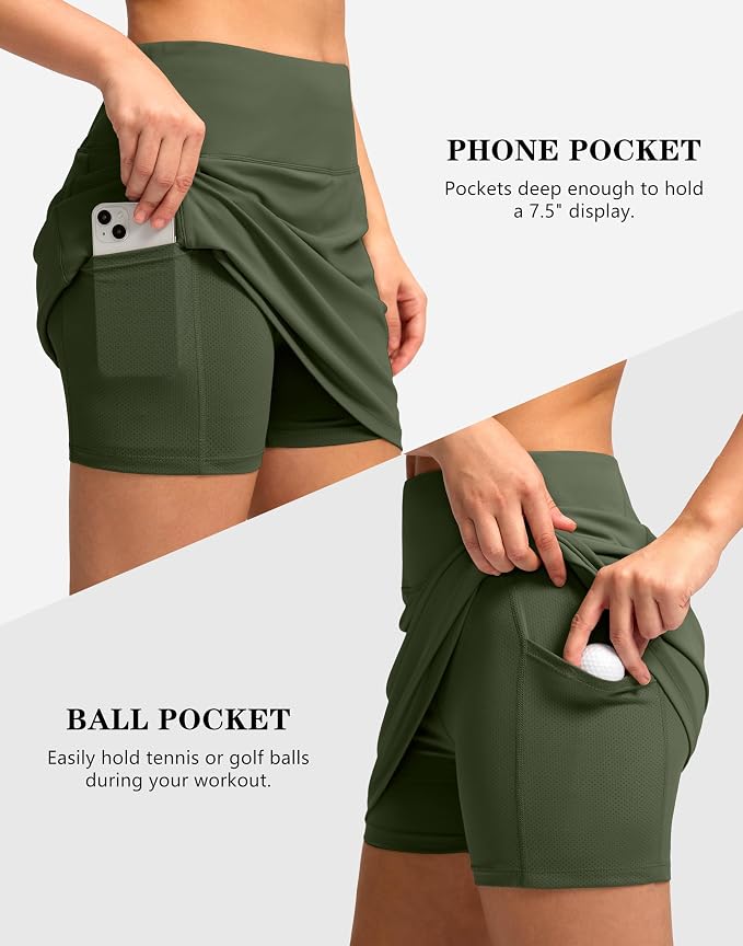 Women's Golf Skirts Skort 4 Side Pockets High Waisted Stretchy Tennis Skirt | Silky Soft, Lightweight, Breathable, Built-in Mesh Shorts, High Waisted, Elastic waistband, Moisture-Wicking, Athletic