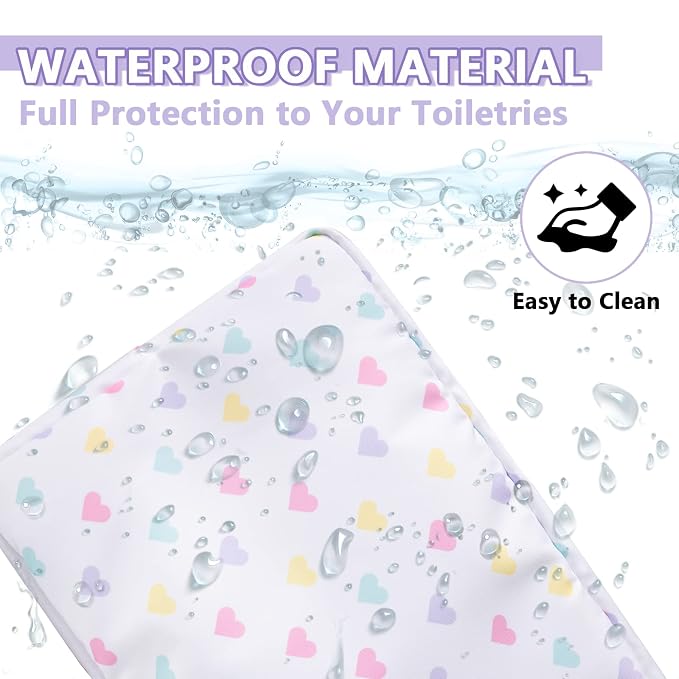 Large Makeup Bag Pouch, Nylon Women Travel Toiletry Storage Bag Big Makeup Organizer Bag for Girls, Preppy Cosmetic Bag Cute Zipper Pouch Skincare Bag for Sport School Work Gift(Large-White Heart)