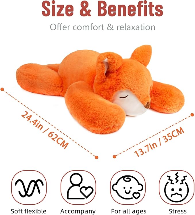Niuniu Daddy 24" | 5 Pound Fox Weighted Stuffed Animals, Large Fox Sensory Body Pillow Plush Toy, Weighted Lap Animals with Adults Kids & Soft Squishy Fur for Christmas