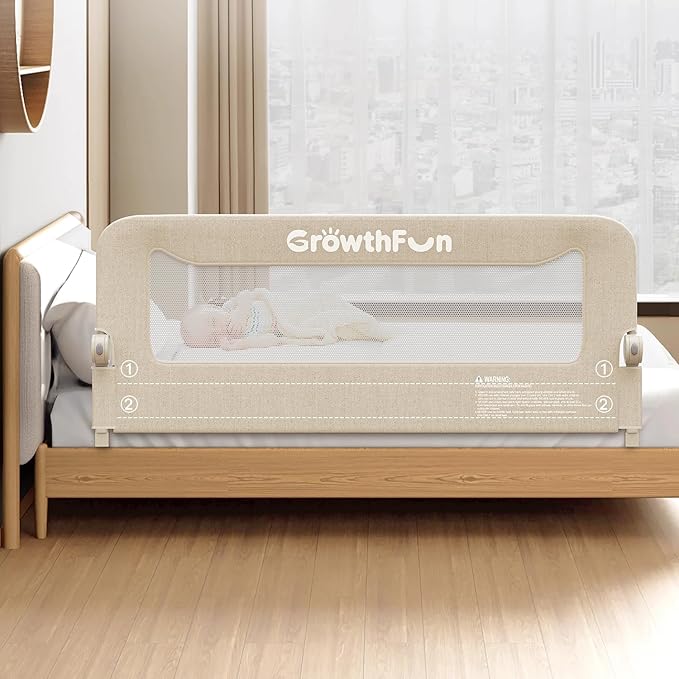 Foldable Bed Rail for Toddlers, 59in Reinforced Carbon Steel Frame&Connectors, Breathable Cationic Fabric, Safety Toddler Bed Rails for Queen, King, Twin, Full, No-Tool Setup.