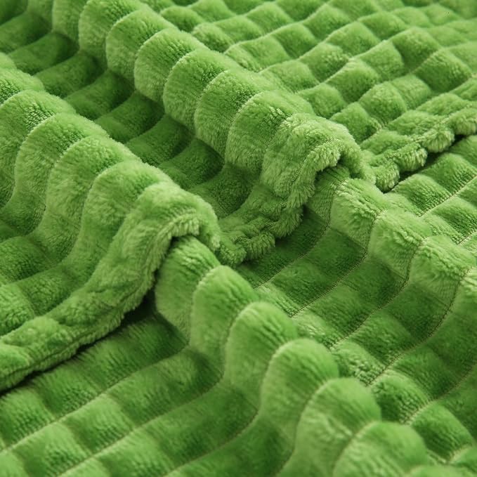 Puncuntex Fleece Throw Blanket Apple Green 60"×80" with Square Grid Design | Super Soft Plush Cozy Flannel Throw Blanket Luxury for Couch Sofa Chair