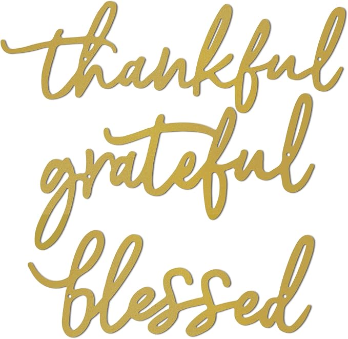 Thankful Grateful Blessed Letter Sign Metal Wall Decor, 3 Piece Gold Letters Wall Art for Bathroom Bedroom Metal Words Wall Decor for Home Decor (Gold)