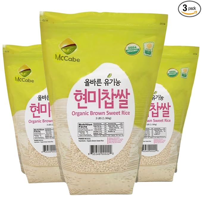 McCabe Organic Brown Sweet Rice - Rich in Fibers and Minerals | USDA and CCOF Certified | Sticky Brown Rice | Product of USA | 3 Lbs Pack of 3