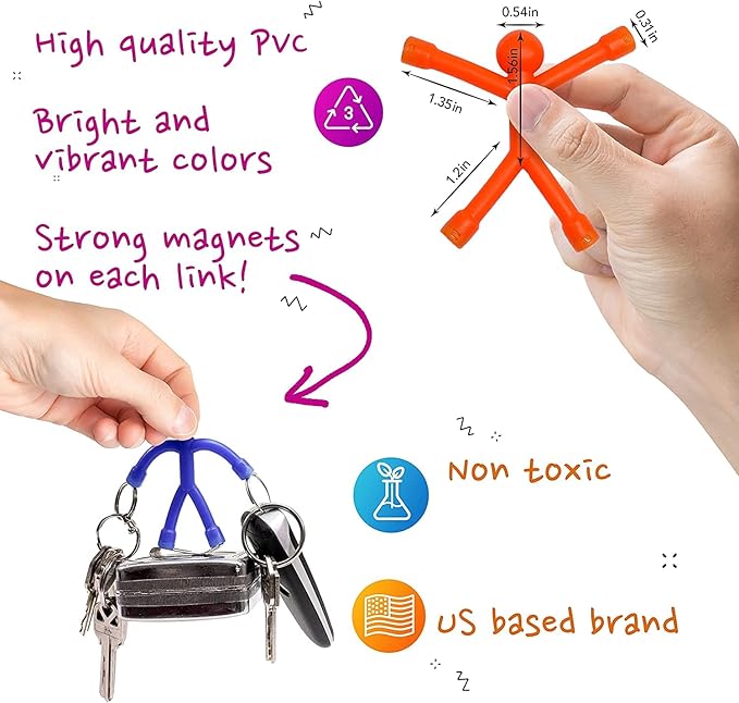 MAGMEN Classic Magnetic Fidget Toy Figures for Kids 3-8, Toddlers & Boys Girls | 10-Piece Solid Set for Travel, Road Trip, Desk & Stocking Stuffer Gifts.