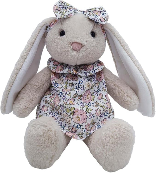 Easter Bunny Stuffed Animals with Clothes & Bow tie,Safe Material Soft Washable Stuffed Bunny,Cute Plush Toy Rabbit Easter Decoration Birthday Gift for Boys and Girls, White,9"