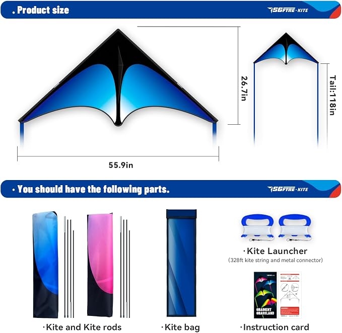 SGftre Delta Kite Set for Kids and Adults，Extremely Easy to Launch for Beginners, Perfect for Beaches and Parks，Kites for Beach Trip Park Family Outdoor Games and Activities