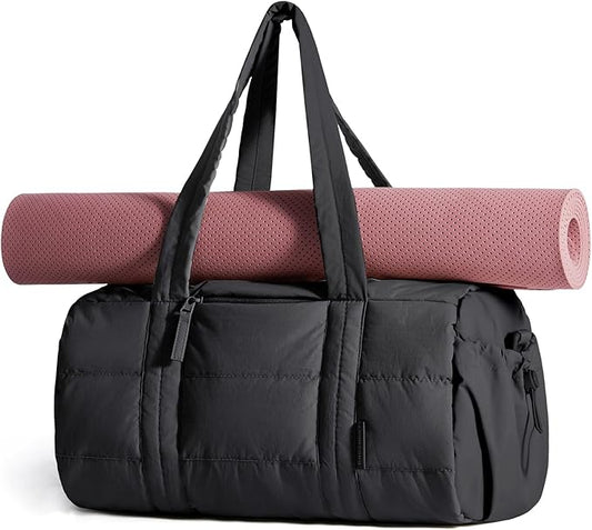 BAGSMART Reiki Gym Bag for Women Puffy Yoga Mat Travel Weekender Duffle Bag | Lint-Resistant Lining, Wet-Dry Pocket & Anti-Slip Mat Loop, Ultra-Light, Roomy for Workout Gear, Water Bottle, Travel, Sports