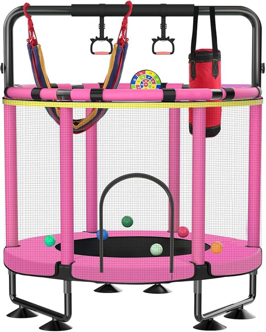Trampoline for Kids, Upgrade Full Anti-Rust 440lbs Indoor Outdoor Toddler Trampoline with Net, 55" Adjustable Baby Toddler Trampolines Accessories Dart Board