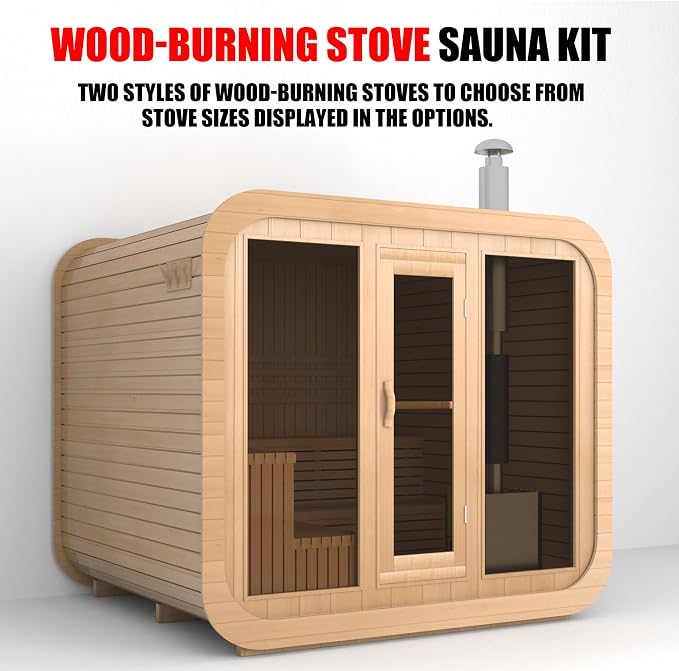 Customize 2-8 Outdoor Barrel Sauna Room,HARVIA 6KW Electric Stove or Wood Burning Stove Japanese Cedar Sauna Kit (Cube Sauna)