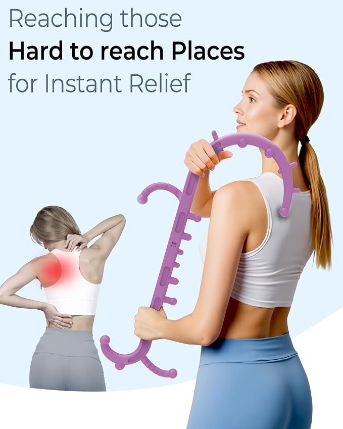 Back and Neck Massager for Pain Relief Deep Tissue, Upgraded Full Body Trigger Point Cane Massage Tools, Therapy Massage Stick Pressure Point Hook, Muscle Knot Remover Tool (Pink)