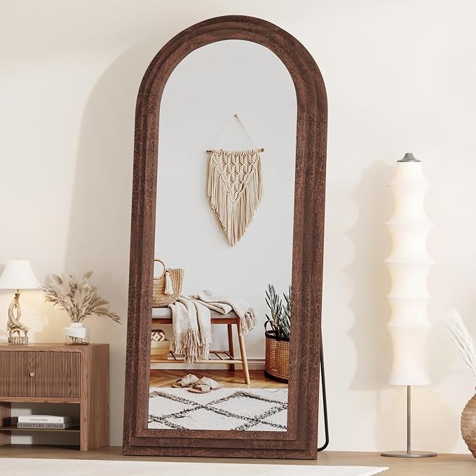 ZHUNFA External Three-Layer Arched Full Length Mirror with Solid Wood Frame | 71x32 Modern Farmhouse Decor Standing Mirror Full Length, Wall Mounted, Leaning, Standing for Bedroom, Living Room, Brown.