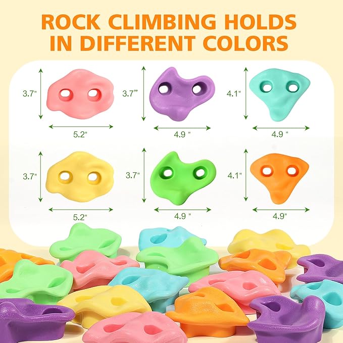 TOPNEW 20 Ninja Tree Climbing Holds for Kids Climber, Adult Climbing Rocks with 6 Ratchet Straps for Outdoor Ninja Warrior Obstacle Course Training, Soft Color
