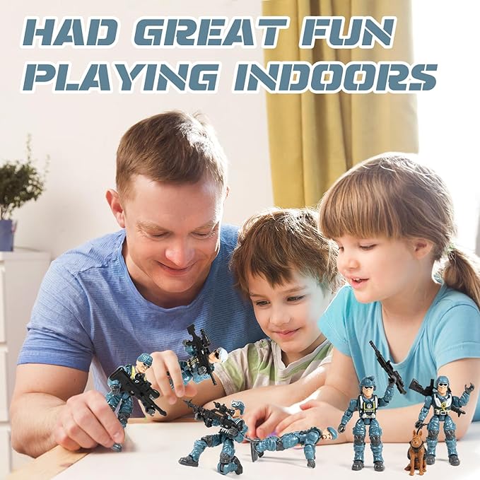 HAPTIME Army Men Action Figures with Weapons, Toy Soldiers for Boys, Plastic Army Toys for Boys 6-8, Birthday Gift for Military Collectors (6Pcs Blue)
