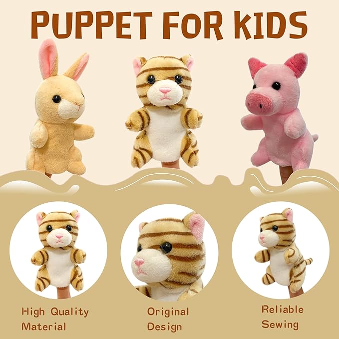 12Pcs Finger Puppet Set, Realistic Plush Animal Finger Puppet Role-Playing Story Finger Puppet Farm Animal Theme Soft Plush Toy for Kids