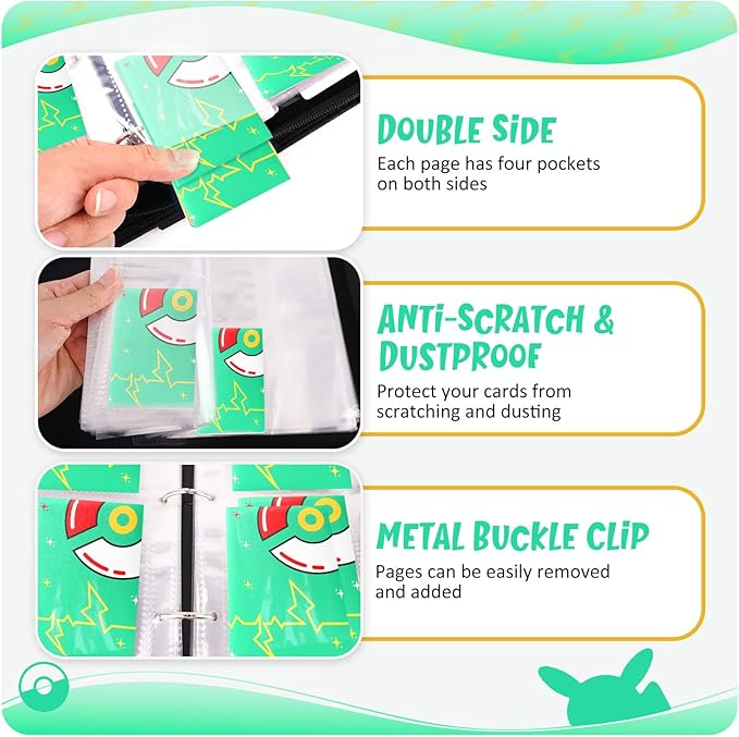 Card Binder 9-Pockets, 900 Pockets Card Holder with 50 Removable Sleeves, Trading Card Collector Zipper Album Holder, Green