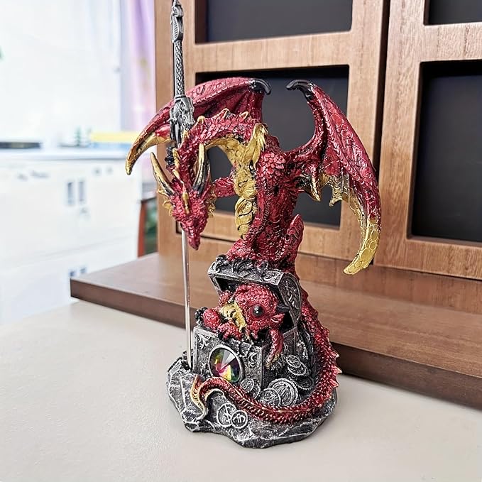 Dragon Statue | Gothic Dragon Ornament, Collectible Ender Figurine | Fantasy Resin Sculpture, Gifts for Home & Office Decor Display (Red)
