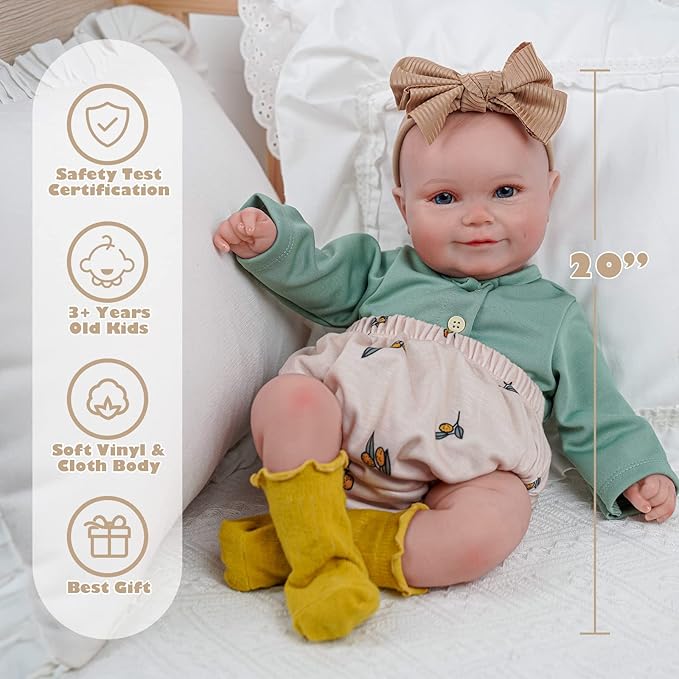 BABESIDE Reborn Baby Dolls with Bassinet, 20Inch Cute Soft Vinyl Realistic-Newborn Baby Doll Poseable Real Life Lifelike Baby Dolls w/Doll Accessories for 3+ Year Old Girls