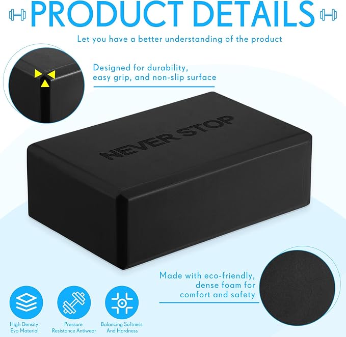 RoundFunny 4 Pack Yoga Blocks Non Slip Pilates Brick Foam Blocks Pilates Dance Gymnastics Workout Fitness Props Tool for Stretching Meditation and Exercise