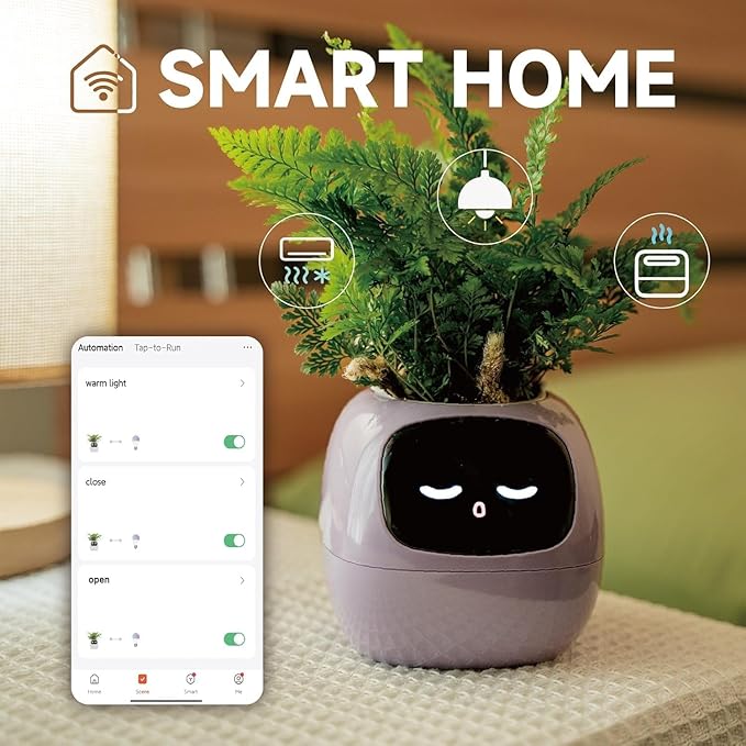 Ivy Intelligent Flower Pot for Home Decoration Plants Companion Neat Desk Setup Gift Smart Pet Planter Robot Guidance on Plant Care with Emojis Pet Friends (Green)
