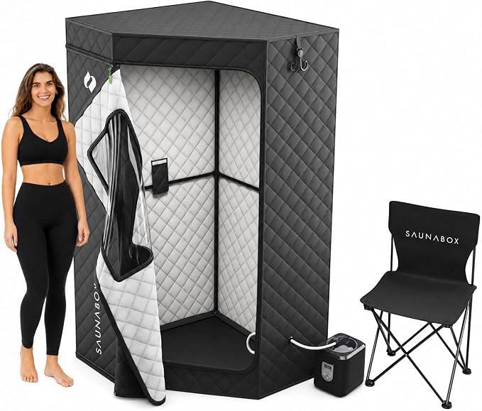 SAUNABOX® SmartSteam Kit Pro Portable Steam Sauna | Home Sauna Tent with Chair & Mat | Full Body Steam Therapy for Relaxation & Recovery | VOC-Free Materials