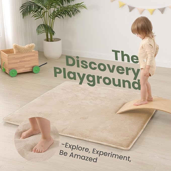 Huloo Sleep Baby Play Mat for Floor,Large 79"×79" Playpen Mat for Toddler,Infant,Kids,1.3" Thick Non-Slip Nursery Rug,Water Repellent Soft Padded Activity Mats for Tummy Time, Crawling,Playroom（Beige）