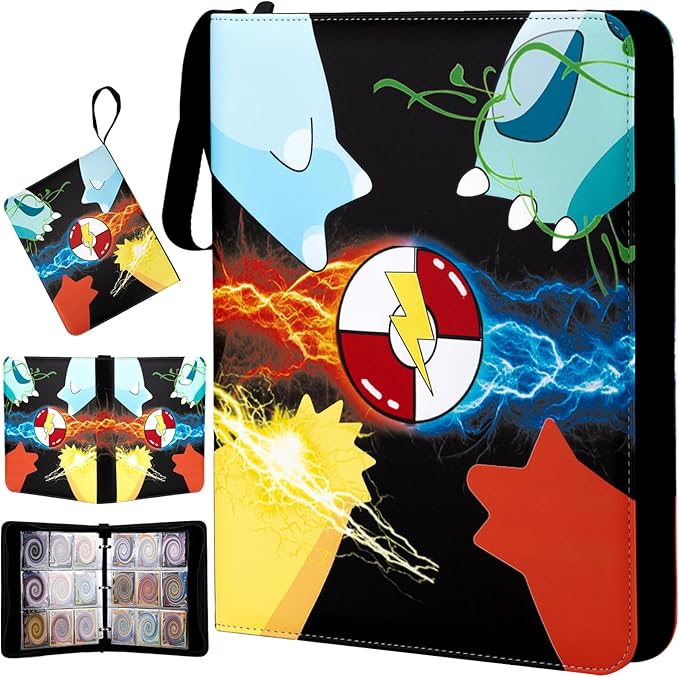 Jravkfi Card Binder 9 Pocket,Premium Trading Card Holder 900 Pockets 50-Page Double-Sided Storage Collection Book 3-ring Zipper Sports Book is A Toys Gift for Girls and Boys(Black)