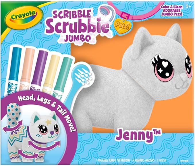 Crayola Scribble Scrubbie Jumbo Toy Cat, Large Posable Animal for Kids, Birthday, Gift for Girls & Boys, Washable Coloring & Grooming Toy, Ages 3+