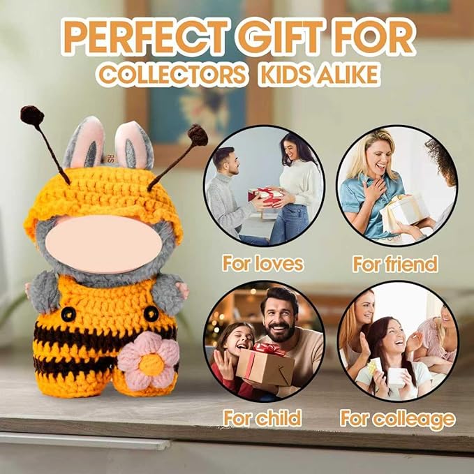 Hand-Crocheted Clothes for Labubu Clothes/for Labubu Outfits, 2-Piece Clothes Set for 17cm Lububu Doll, Doll Clothes Designer Accessories for La Bubu, Sweaters & Hat.(Bee Theme)