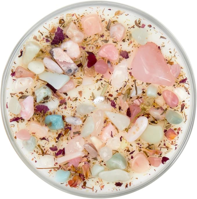 Self Love Candle by New Moon Beginnings - Negative Energy Cleansing - Handmade Aromatherapy Soy Candle - Dried Flower, Herb, & Crystal Candle - 12oz Glass Jar