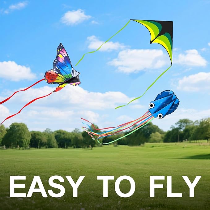 Kites for Kids & Adults, Beach Kites Set for Beginners, Easy to Fly Large Kite Pack for Boys and Girls, Kite String Included, Perfect for Outdoor Activities