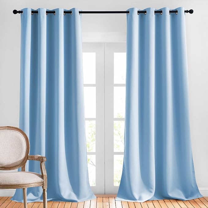 NICETOWN Blackout 90 inch Curtains for Living Room, Grommet Thermal Insulated Doorway Curtains Room Darkening Window Treatments for Bedroom, 2 Panels, W52 x L90, Blue