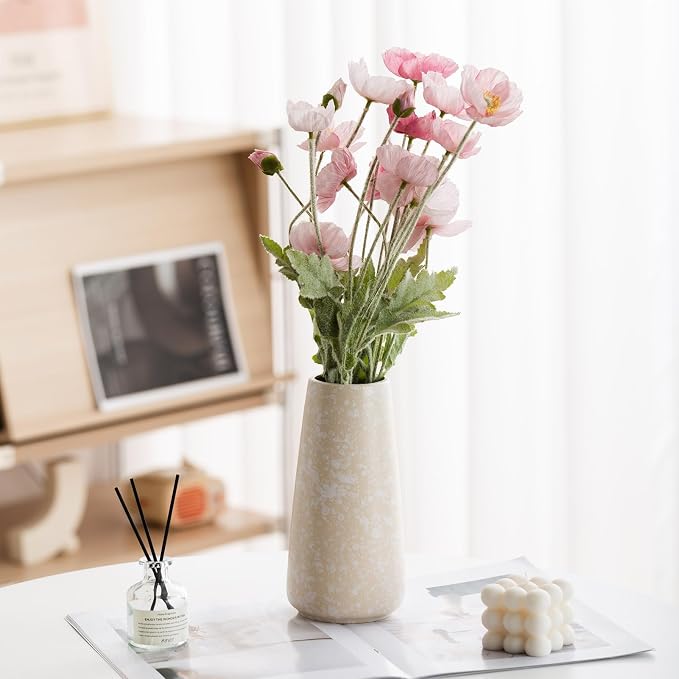 Simple Boho Ceramic Flower Vase for Home Decor (Snowflake,Big) | 8'' Modern Texture vase for Flower Plant Pampas Grass, Fit for Table Shelf Centerpieces, Living Room Kitchen Wedding Gift