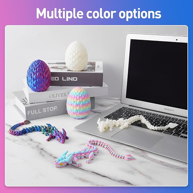 FYEFKJSA 3D Printed Dragon Eggs with Dragon Inside - 12Inch,Articulated Fidget 3D Printed Animals, Interesting Decorative Gift, Easter Basket Essentials Stuffers (Red Green Blue)