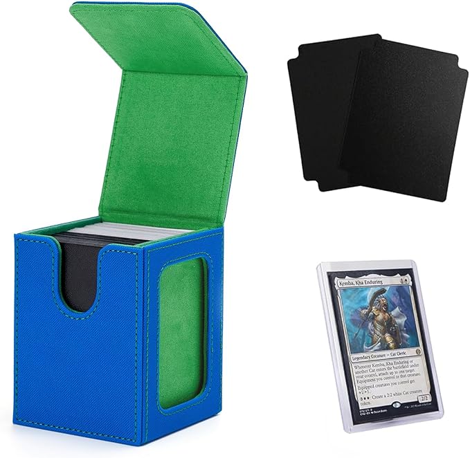 Venssu MTG Deck Box for Commander Display,Card Deck Box Fits 100 Double Sleeved Cards,TCG with 2 Dividers and 1 Toploader (Blue＆Green)