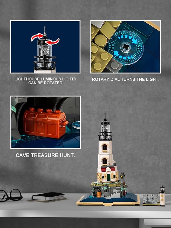 GOTIMON Island Lighthouse Tower Magic Book Building Block Sets,Model Building Kit Gift for Adults and Kids (1016 PCS)