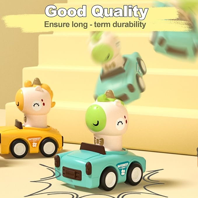 Press to Go Friction Inertia Car, Animal Toddler Toy Cars 1-3, Infant 6-9-12-18 Month Play Figure Vehicle Set, 1st Birthday Valentine's Day Gift for 1-2 Year Old Boy Girl