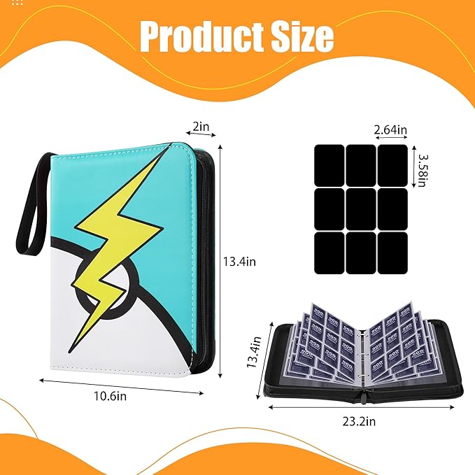 Card Binder 9 Pocket, Trading Card Binder With 50 Removable Sleeves, Portable Card Collection Binder for Standard Cards (Blue)