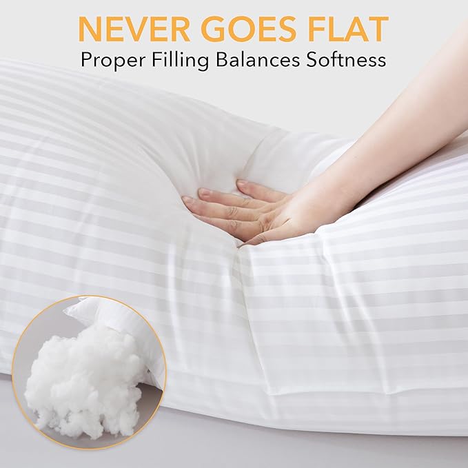 Oubonun Premium Striped Body Pillow | Breathable Cooling Cotton Cover, Soft and Fluffy 3D Down Alternative Microfiber Filled, Long Bed Pillow for Side Sleepers