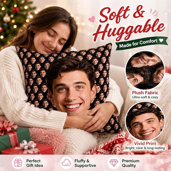 Bemaystar Custom Face Pillow, Funny White Elephant Gifts for Adults, Personalized, Custom Photo Pillow Cover, Gag Gifts for Friends Family Coworkers, Unique