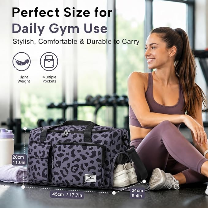 FIORETTO Women's Gym Duffle Bag with Shoes Compartment, 30L Capacity, Ideal for Travel, Gym, Sports, Duffel, Weekender
