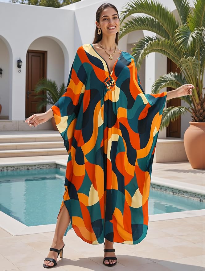 Mumu Dresses for Women Plus Size, Bohemian Kaftan Beach Cover Up Long Maxi Nightgown Soft Loungewear