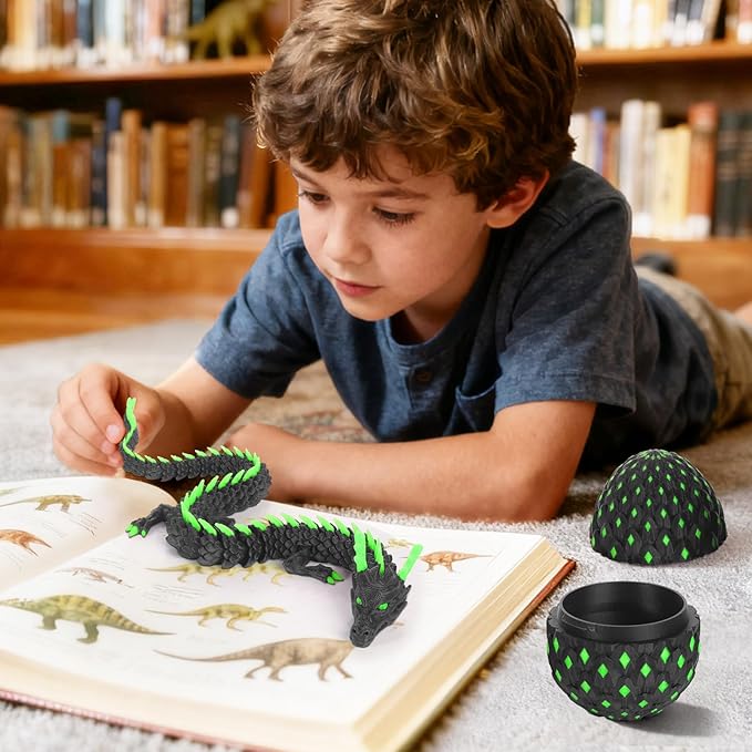 12-inch 3D Printed Dragon Eggs, Glow in The Dark Fidget Toys for Kids & Adults, for Home Office Desk Decor (Pink + Green, Pcs, 2)
