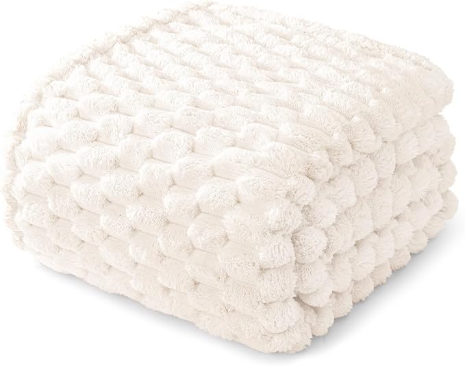 Whale Flotilla Soft Fleece Queen Size Bed Blanket Luxury 3D Jacquard, Ivory | Lightweight Breathable Coverlet Bedspread for All Seasons, Super Cozy Plush Fluffy Fuzzy Decorative Blanket for Bed, 90"x90"